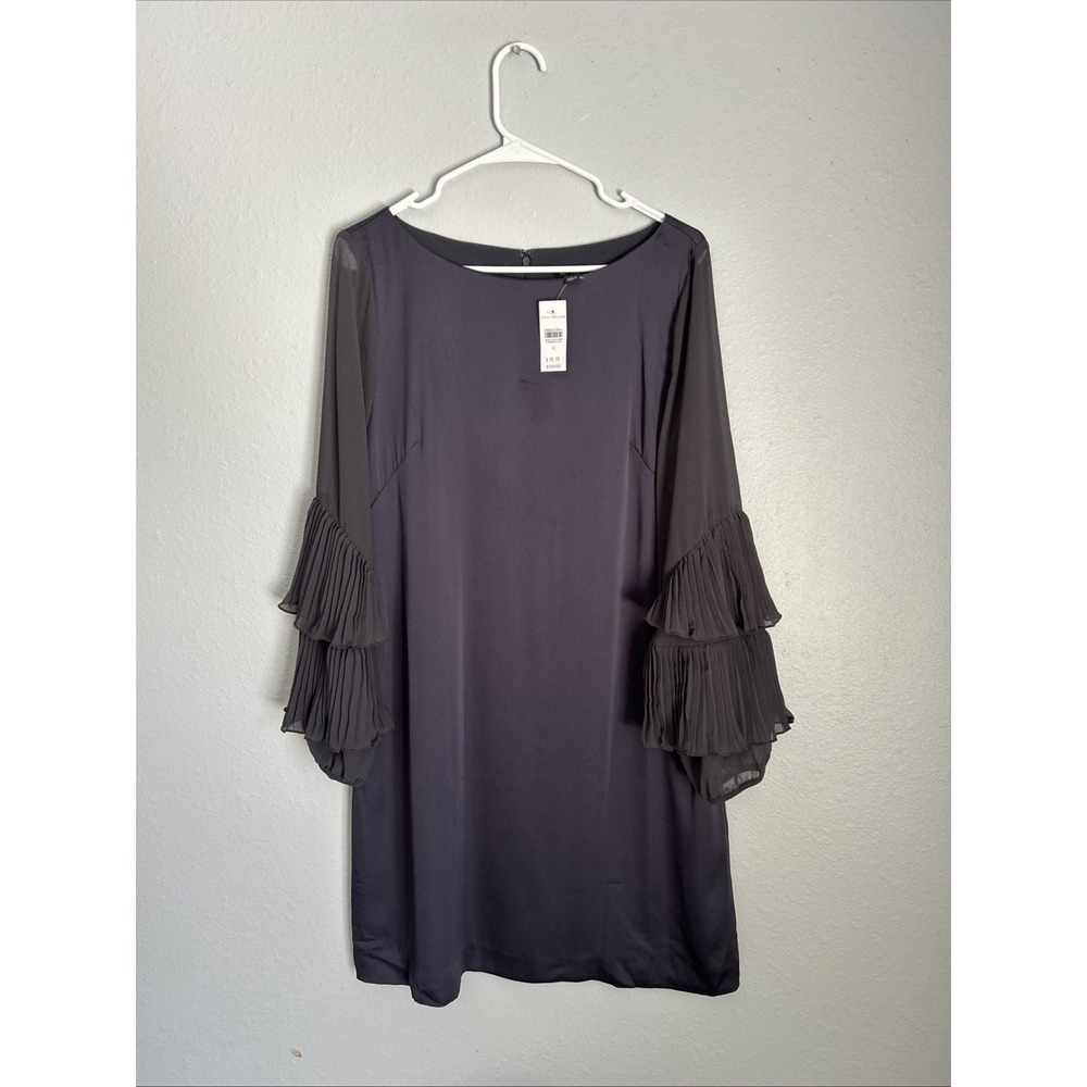 Ann Taylor Slate Gray Pleated Tiered Bell Sleeve Shift Dress Size 12 Career NWT